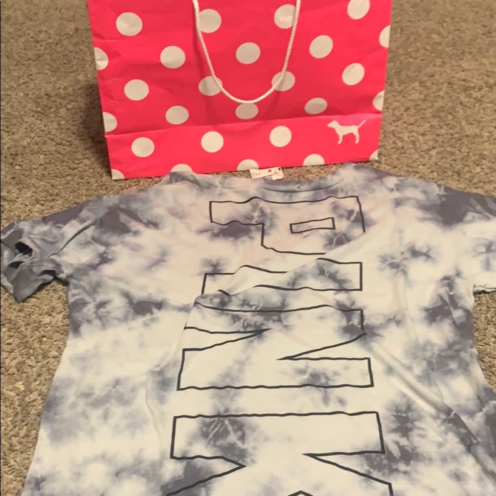 Pink Tee with all over logo on back